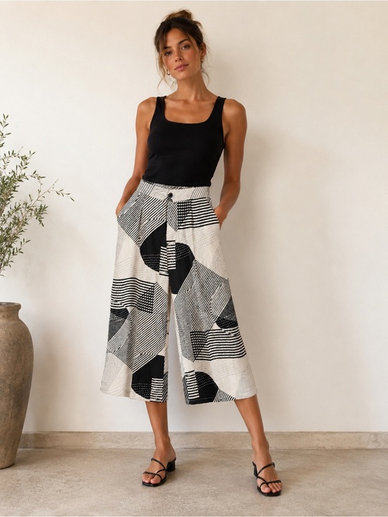 Shana Pants - SHANA BLACK WHITE WIDE LEG ANKLE CROPPED CAPRI PANTS SZ XL